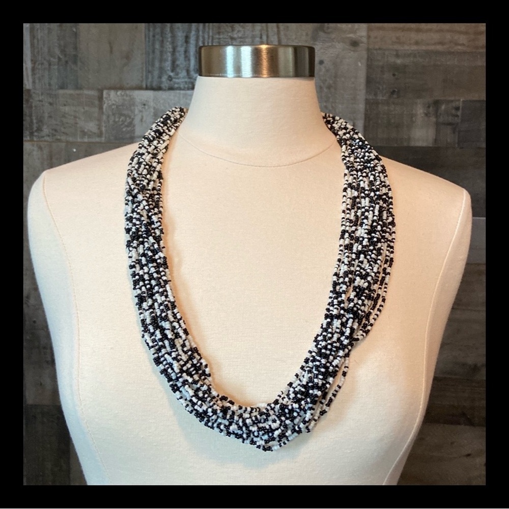 Black white beaded multilayered necklace elegant western dark coastal cowgirl